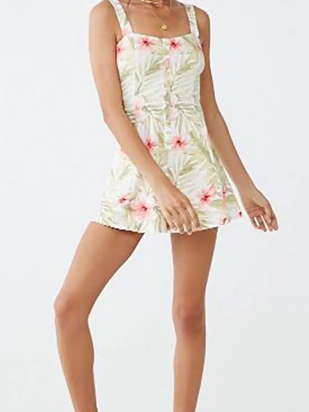 Forever 21 Floral Romper in Cream, Pink, and Sage Green
